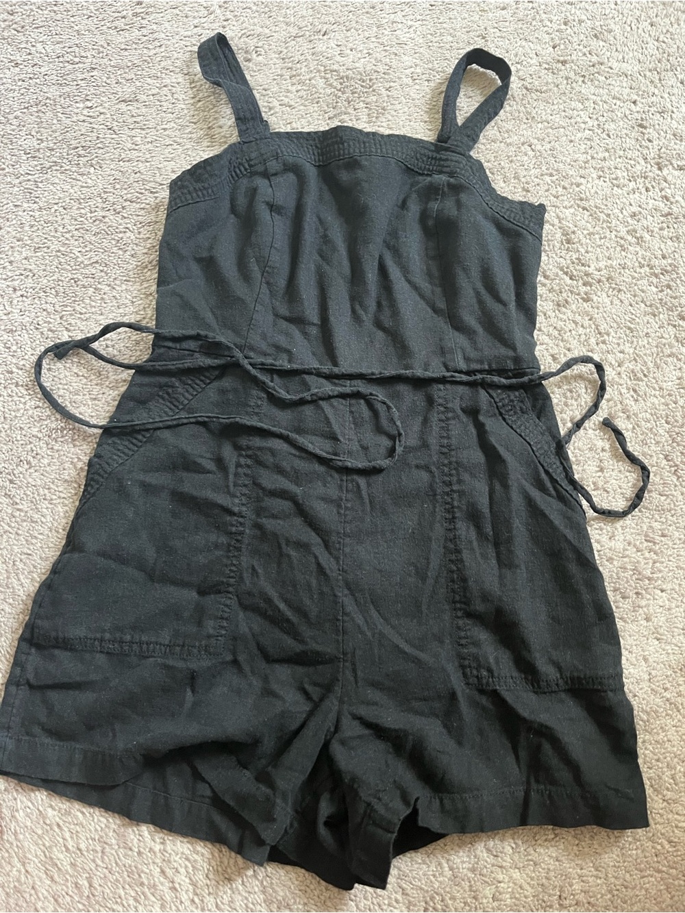 Black Sleeveless Romper with Tie Waist